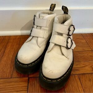 Dr. Martens Devon Heart Platform Boots White Buckle Womens 8 Good Used